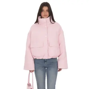 High Collar Cropped Puffer Jacket in Pink High Collar Cropped Puffer Jacket in Pink