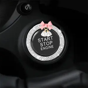 Rhinestone Decor Bowknot Design Car Engine Start Stop Button Ring, Car Engine Start Stop Button Decoration, Car Interior Accessories for Women, Car Decorations, Automotive, Vehicle