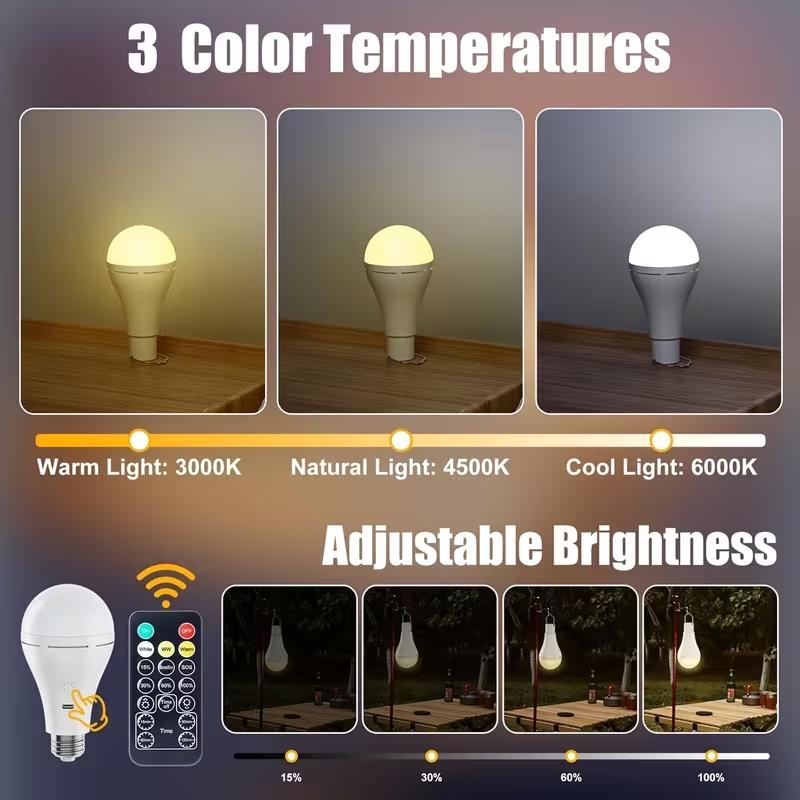 USB Rechargeable LED Light Bulbs E27 9W Dimmable Timer Remote Control 3 Color Temperature Battery Powered Touch Control Emergency Bulb With Hook 2000mAh wireless outlet