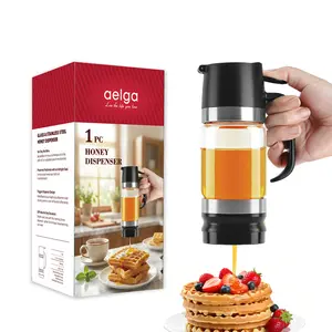 Aelga Glass Honey Dispenser kitchen items No Drip No Mess Leak-Free Design with Handle for Maple Syrup Maintains Freshness Easy to Clean Refill Perfect for Everyday Use