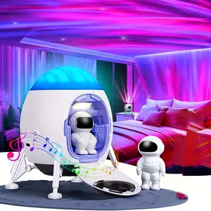 Astronaut Galaxy Light Projector, Spacecraft Ceiling Projector, Night Light with Lunar Meteorite Crater Mat, Dual-Use for Bedroom Decor