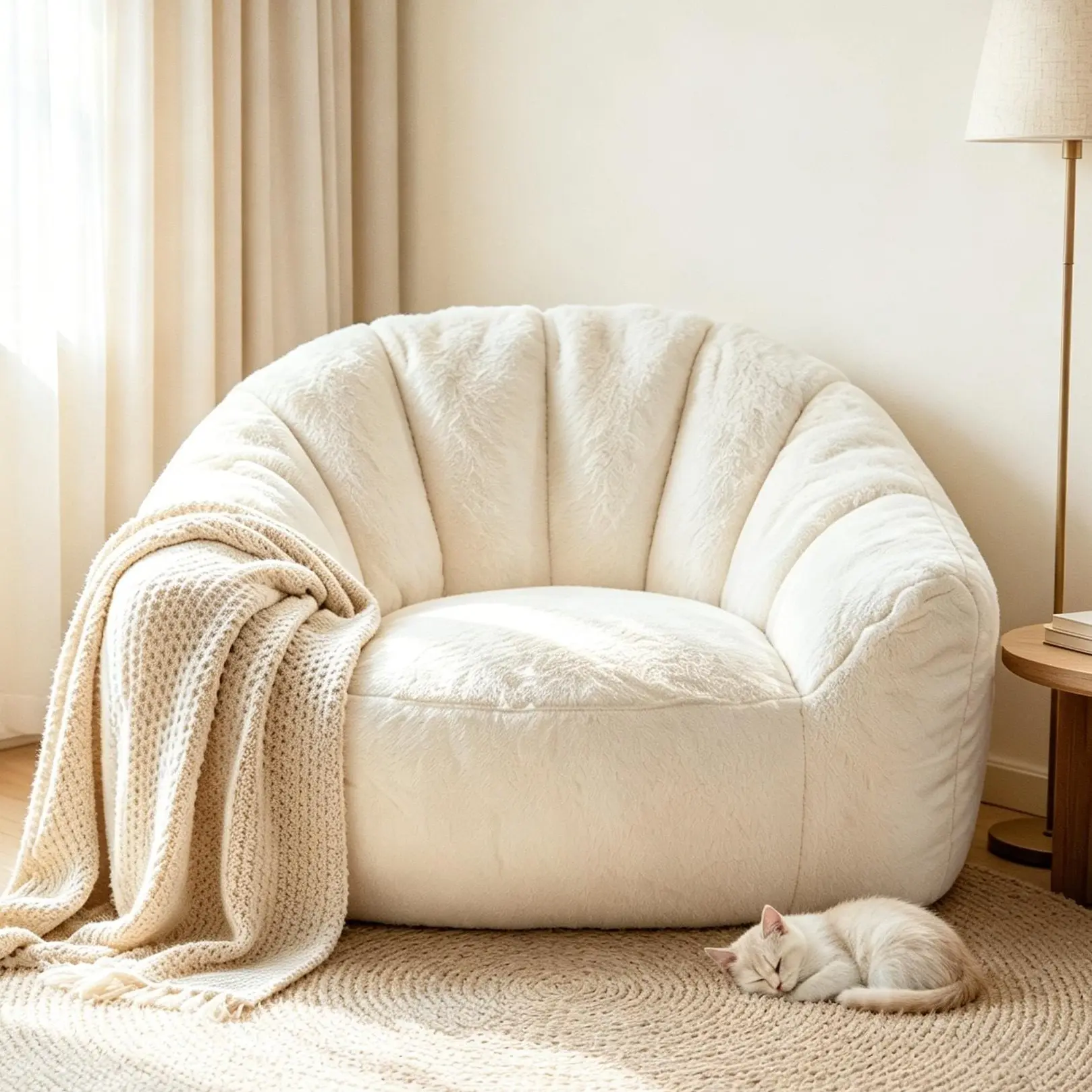 Floral Bean Bag Chair for Adults, Ultra Soft Faux Fur Floor Sofa with Petal Back Reading Chair Stuffed Lazy Loveseat Couch for Living Room Bedroom Giant Size Mega Comfy Beanbag Sofa Lounge Beanbag,dorm essentials,home decor