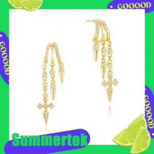 KINHOPI Dangle Hoop Earrings for Women 14K Gold Plated Triple Hoop Design Elegant Shine Comfortable Wear Versatile Fashion Forward Jewelry Gift