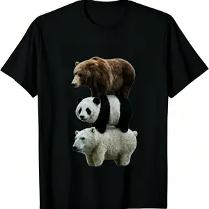【 TikTok Viral Bear T Shirt】We Bears Realistic Graphic Tee – Unisex Cotton Short Sleeve T-Shirt, Stacked Bears Animal Streetwear, Cute Casual Outfit for Men & Women