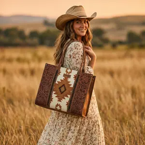 Wrangler Aztec Patterned Large Tote Conceal Carry Bag for Women with Pieced Embroidery & Unique Design