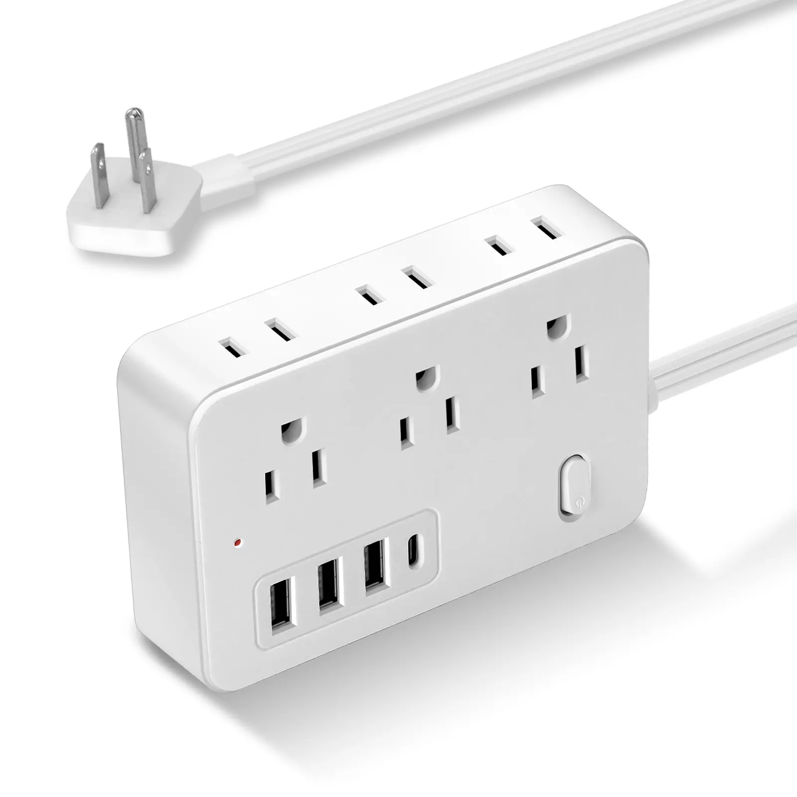 Surge Protector Power Strip, Flat Plug Extension Cord with 6 Outlets, 4 USB Chargers (1 USB-C), 1080 J Surge Protection, Wall-Mountable Charging Station for Home, Office