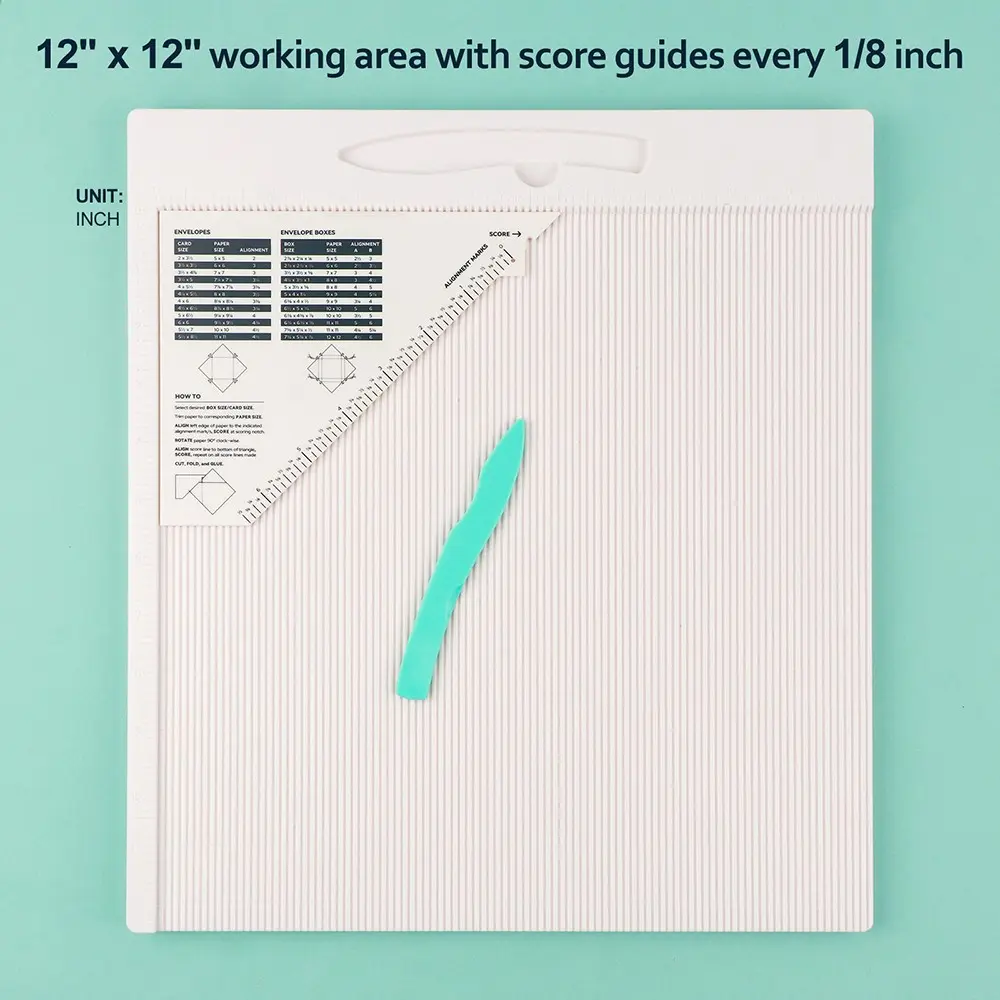 12x12" Scoring Board for Making Mailing Envelopes/Gift Box, Large Multi-Purpose, Accurate Folding Score Board with Bone Folder and Triangular Guide, Perfect Tool for Scoring Anything From Gifts and Boxes to Scrapbook Pages and Cards Art Supplies