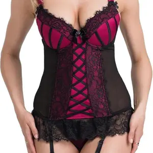 Lovehoney Lingerie Boudoir Belle Satin Push Up Basque Set - Regular to Plus Size 2-24 - Underwired Cups & Suspender Straps