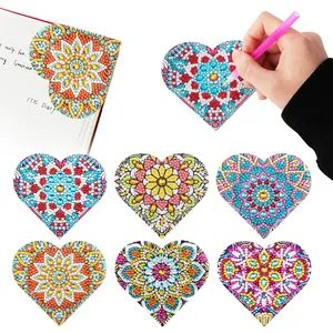 6pcs Diamond Painting Bookmarks, PU Leather Heart Mandala Bookmark, DIY Diamond Art Kit, Student Reading Gift, Adult Stress Relief Craft Set, Creative Expression