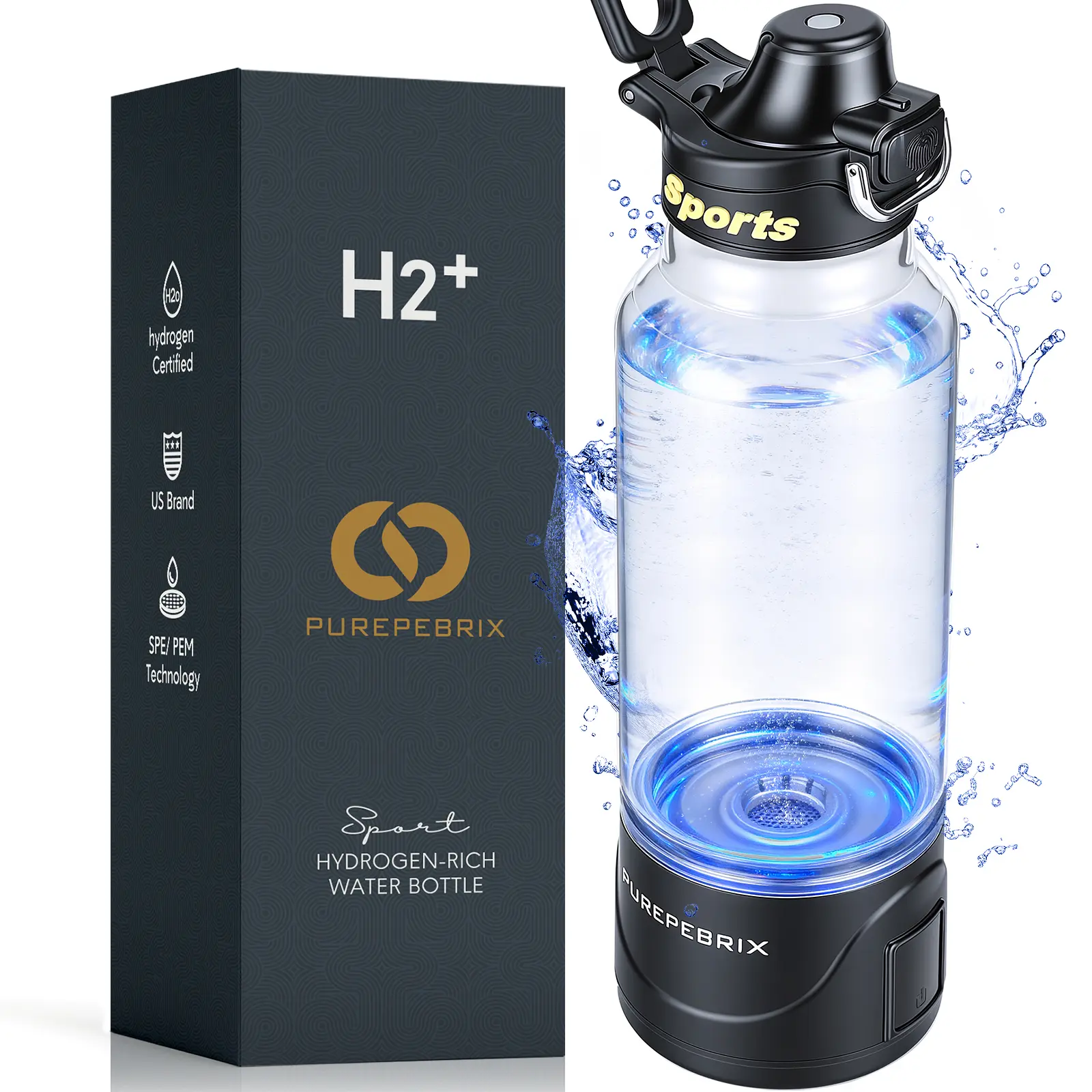 Portable Reusable Glass Hydrogen Water Bottle Generator X100 with Dual Membrane, Secure Lid, Washable Design for Gym, Road Trips, Errands Use