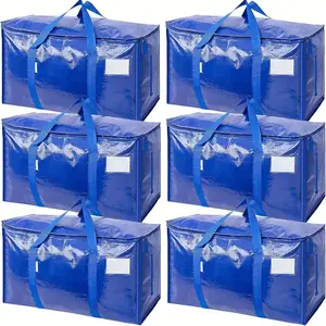 2/6 Pack Extra Large Heavy-Duty Moving Bags With Carrying Handles & Zippers, Storage Tote For Space Saving, Folds Flat, Under-Bed Storage
