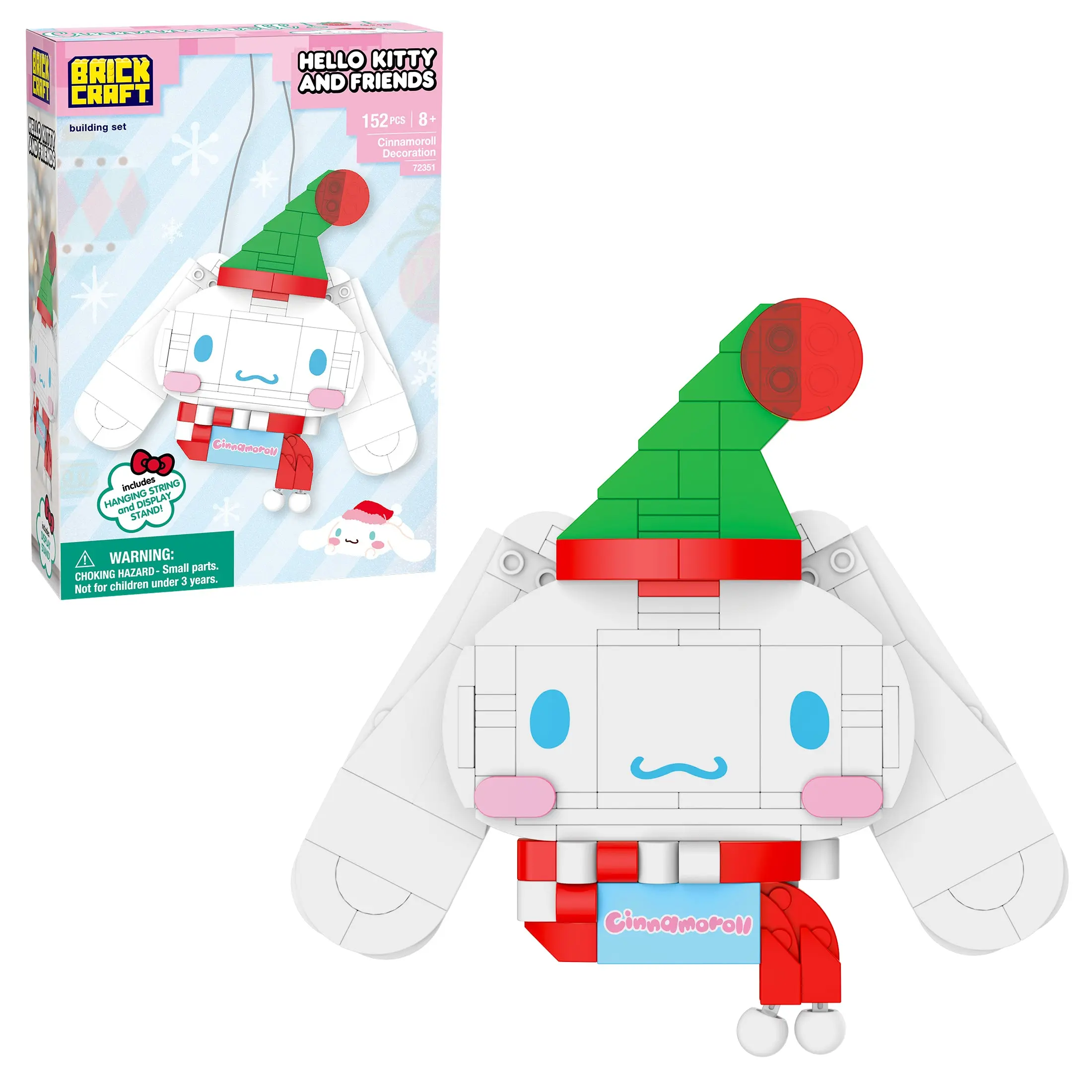 Brickcraft Hello Kitty and Friends Cinnamoroll Christmas Decoration Building Set, 152-Piece Holiday Ornament with Display Stand for Kids & Adults 8+