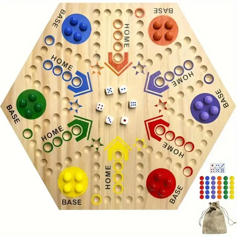 Wooden Marble Board Game, 15 Inch Double Sided Fast Track Wahoo Board Game for 2-6 Players, Family Tabletop Game for Game Night & Gifts