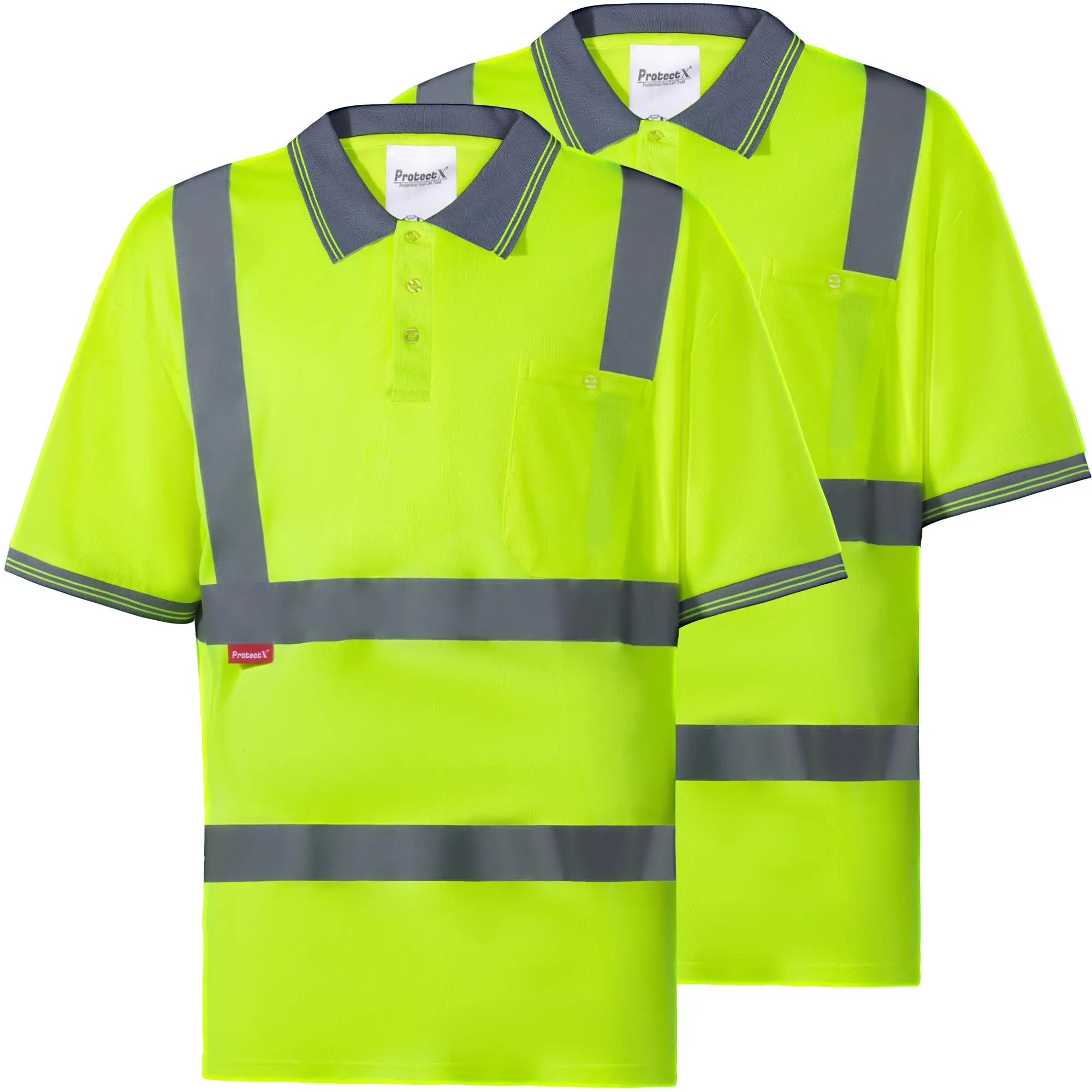 ProtectX High Visibility Short Sleeve Reflective Safety T-Shirt, Heavy Duty Breathable Hi Vis Shirts for Men, Class 2 Type R