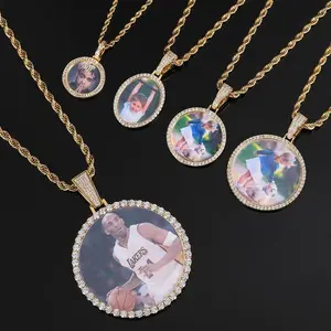 Hip Hop round Photo Necklace Ornament Male Accessories Zircon Photo Frame Photo Pendant DIY Holiday Gift Hypoallergenic