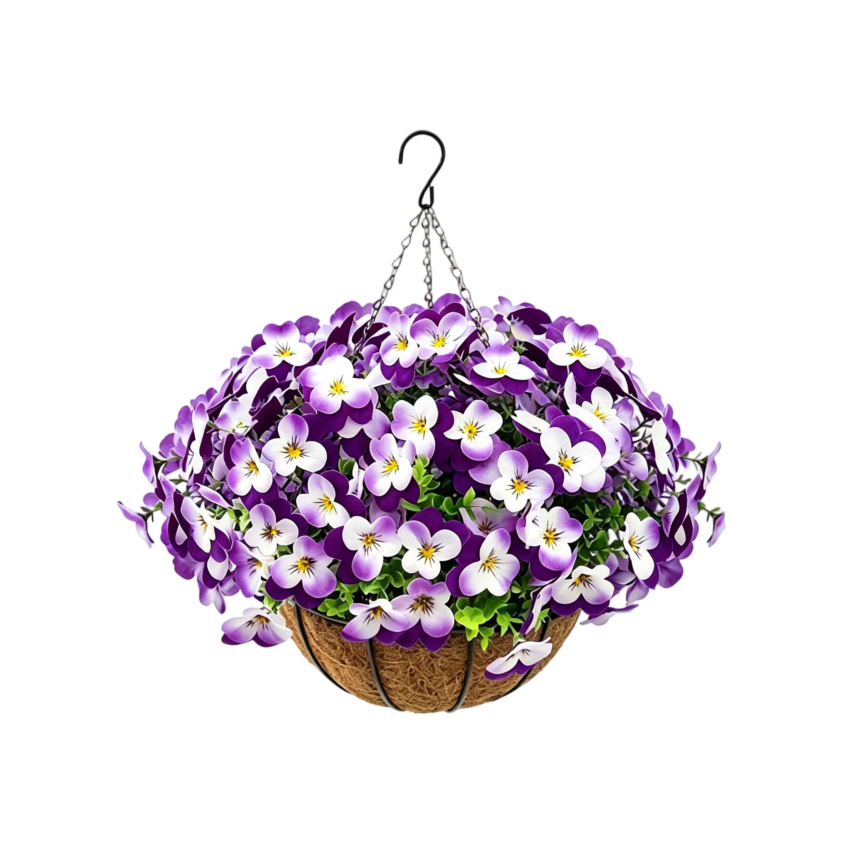 12-Pcs UV-Resistant Artificial Cascading Floral Vines Complete Pack with Coconut Fiber Hanging Basket, Decorative for Outdoor Porch, Patio, Entryway Garden Decor