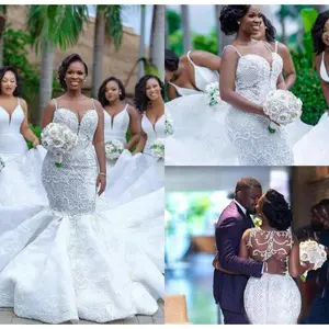 African mermaid cutout lace wedding dress Sleeve Sleeveless