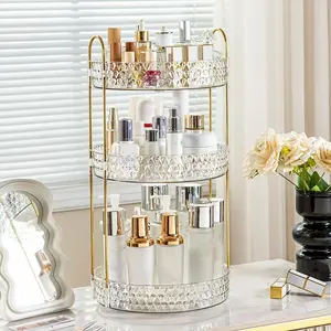 Rotating Makeup Organizer, Beauty Supplies Organizer, 360 Degree Acrylic Cosmetic Storage, Metal Frame, Ideal for Vanity Dresser, Casual Style, Display Box
