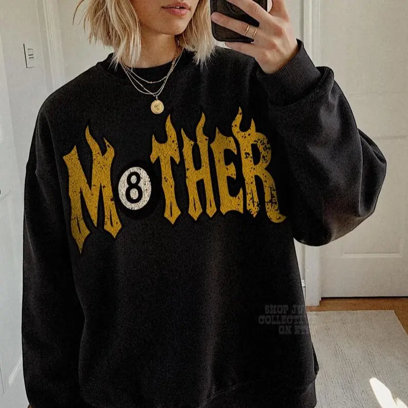 Mother Sweatshirt Trendy 8 Ball Mother Lucky Mama Shirt Vintage Flames Rad Mom Birthday Gift Moto Edgy Crewneck Grunge Aesthetic Streetwear