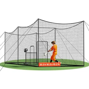 fathersdaygift VEVOR Baseball Batting Cage, 35.0x 10.5x 10.2 FT Freestanding Portable Batting Cage, Hitting Cages with 45-Ply Knotted HDPE Long Positioning Ropes, Battings Cages Netting for Indoor Outdoor