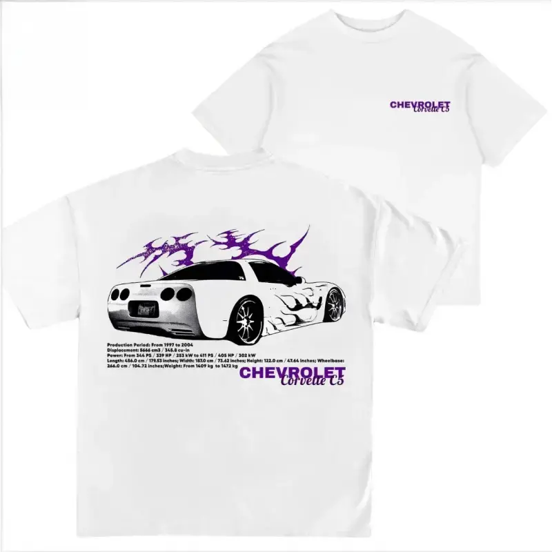 ️ 100% Cotton 180g Corvette C5 Graphic T-Shirt | Vintage Chevy Muscle Car Racing Tee, Oversized Crew Neck Y2K Auto Streetwear, Unisex Casual Car Lover Gift