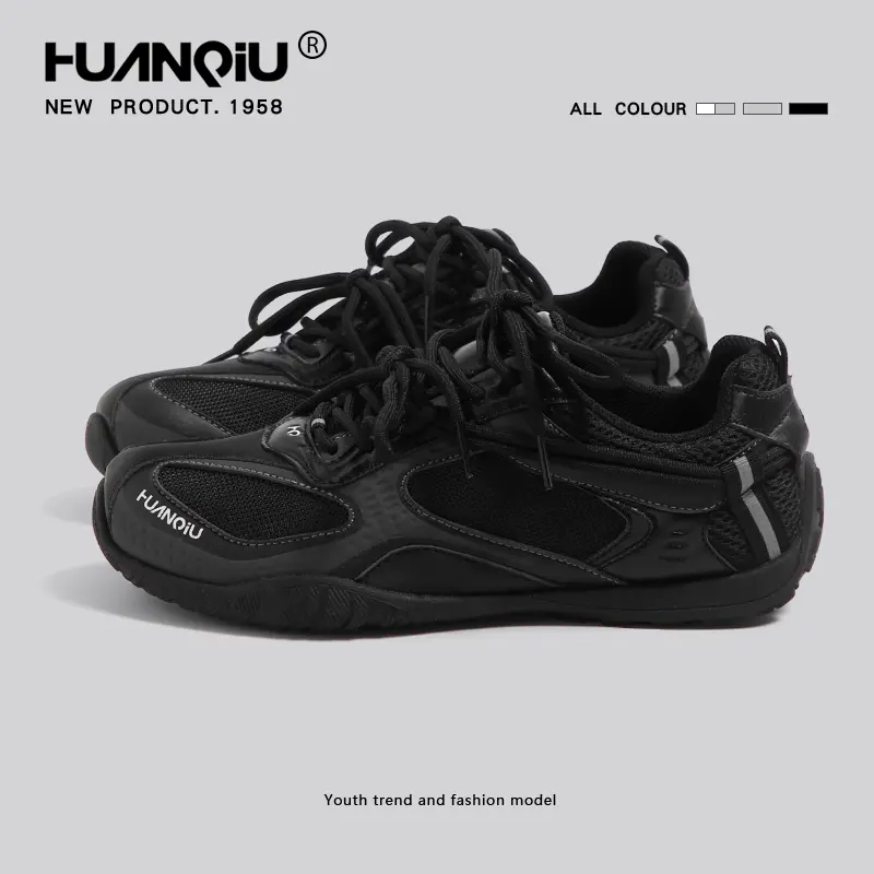 HUANQIU Women's Low-Top Lace-Up Cyber Mesh Athletic Sneakers - Synthetic, Multi-Eyelets, Street-Ready Casual Trainers, Lightweight Breathable Daily Active Shoes, Low-Profile