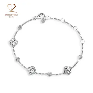 Delzzad 3.5ct Four Leaf Clover Cluster Adjustable Bracelet Synthetic Moissanite Bracelet S925 Sterling Silver Bracelet Jewelry Engagement Wedding Anniversary Perfect Christmas Gifts