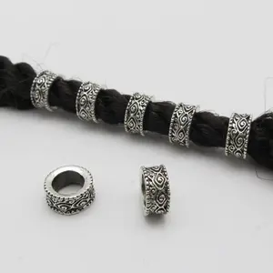 5 Piece Antique Silver Dreadlock Rings 7mm Medium Dreadlocks