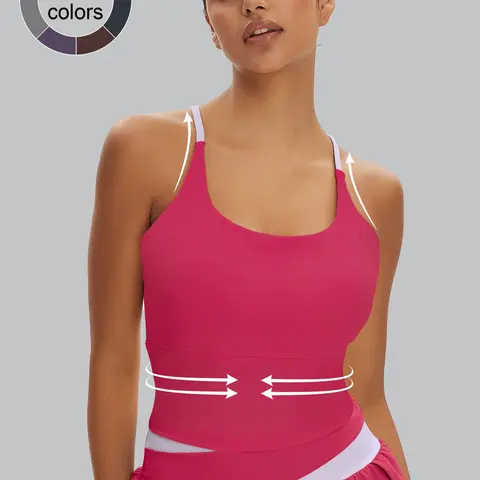 Women's Plain Criss-Cross Stretch, Comfortable Durable Crop Cami Top, Ladies' Gym Sportswear for Indoor & Outdoor Wear Sports Bras