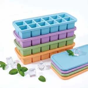 Silicone Ice Cube Trays 4 Pack - Large Size Silicone Ice Cube Molds with Leak Proof Removable Lid Square Ice Cube Tray And BPA Free for Cocktail,Whiskey, Stackable Flexible Ice