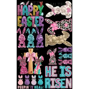 Faux Sequin and Glitter Bunnies PREMADE GANGSHEET 22X36 DTF TRANSFERS - DIRECT TO FILM