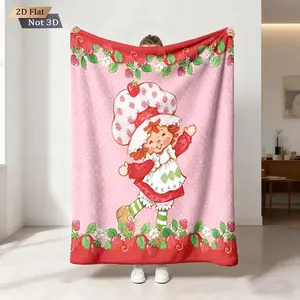 Pink Strawberry Cake Girl Flannel Blanket, Cute Aesthetic Blanket for Bedroom Sofa Coffee Corner and Relaxing Afternoons