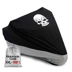 Motorcycle Cover Waterproof Outdoor Storage, Zipper Storage Bag, All Season Protection Powersports Vehicle Covers Fits up to 108"L Motorcycles