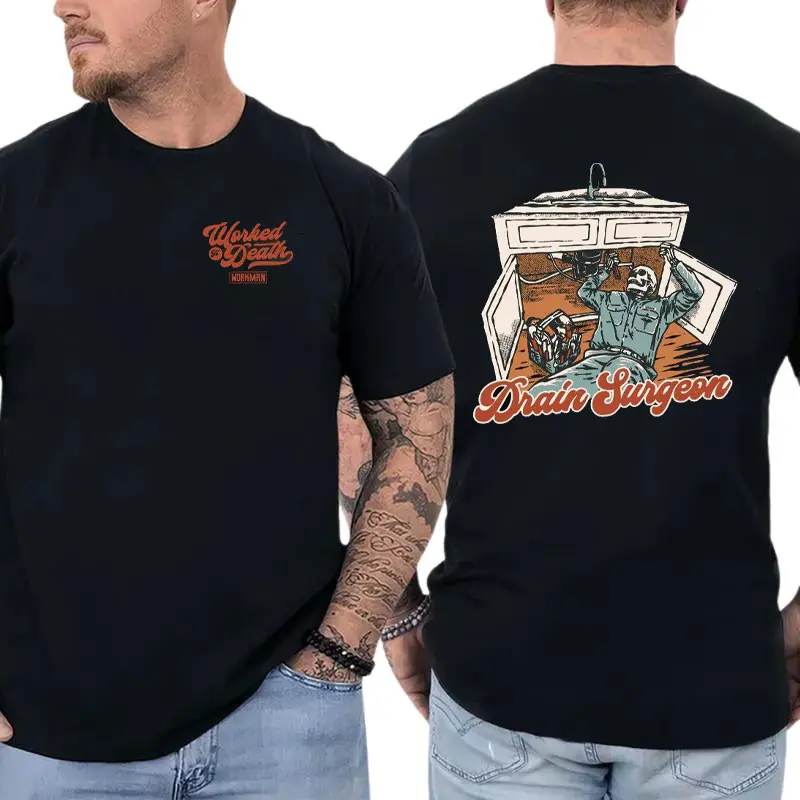 Drain Surgeon Plumber T-Shirt, Funny Plumbing Work Graphic Tee, Blue Collar Humor Shirt for Plumbers & Drain Cleaners, Gift for Tradesmen