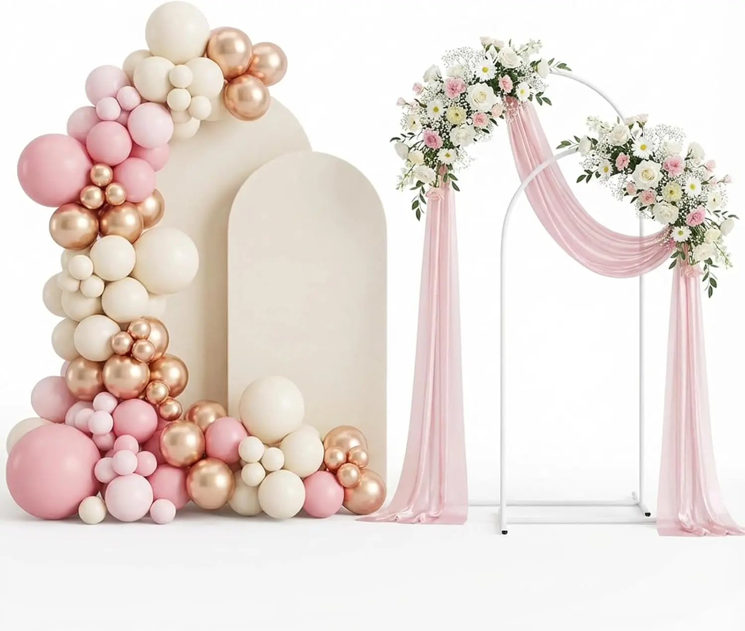 White Metal Wedding Circular Archway Backdrop Stand & Cover Set (2-Piece, 7.3FT, 6FT) - Balloon Frame for Wedding, Birthday Party Decor | Festive Backdrops & Banners, Home Supplies, Circular Archway Festive Backdrops & Banners