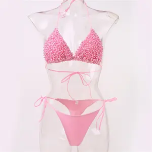 2026 New Pearl Bikini Sexy Hot Selling Swimwear Trendy Pearl Decor Bikini Women Fashion Swimsuit 2026 Hot Item Sexy Pearl Design Beach Bathing Suit Stylish Pearl Embellished Two Piece Bikini Swimwear Popular Women Pearl Bikini Summer Beach Swim Outfit