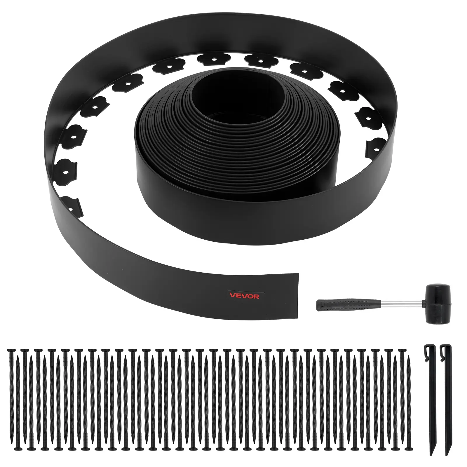 【SummerFinds】VEVOR Landscape Edging, 66 ft x 4 in Plastic Garden Border Edging with 60 Spikes & 2 Ground Stakes, No Dig, Flexible Lawn Edgings Roll, UV-Resistant Mini Fence Borders for Flower Beds Yard Paver