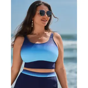 Plus Size Color Gradient Adjustable Tankini Bathing Suit Top, Sun Protection Polyester Blend Adaptive-Fit, M-6X 2026 Summer Mother's Day Pick (Sports & Outdoor Swimwear), Tankini Bathing Suits 2026 Summer Vibes