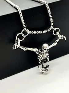 Vintage Metal Skull Pendant Necklace, Punk Gothic Style Alloy Skeleton Chain for Men and Women, Fashion Necklace, Casual & Festival Wear, Halloween, Charm Necklace, Dangling Charms Necklace