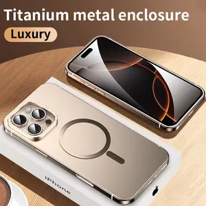 Titanium Steel Mag Safe Magnetic Case for iPhone 16 15 14 Pro Max, Anti-Fingerprint, Original Machine Color, Compatible with MagSafe, Shockproof Military-Grade Protection, Magnetic Phone Case for iPhone 16 15 14 Pro Max