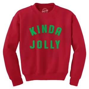 Kinda Jolly Crewneck Sweatshirt Funny Xmas Spirit Sort Of Cheerful Longsleeve Funny Sweater Christmas Crew Neck Funny Sarcastic Long Sleeve Crew Novelty Sweatshirts for Men Red -