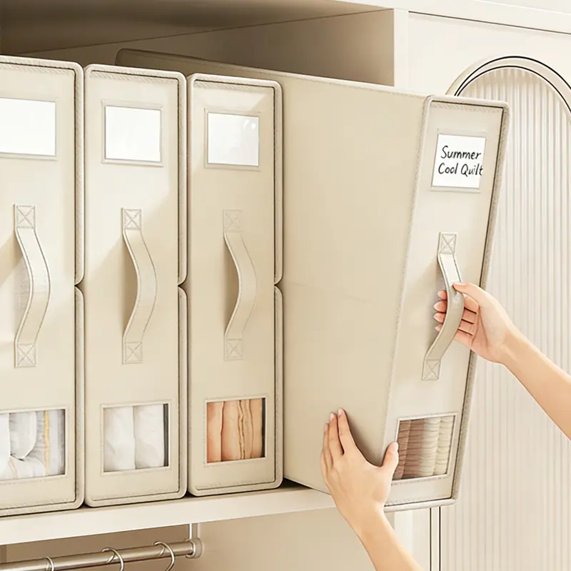 Foldable Closet Bins - Space-Saving Storage Boxes with Velcro Seal, Foldable Closet Containers for Bedding, Sheets, Quilts & Towels, Home Organizer Supplies