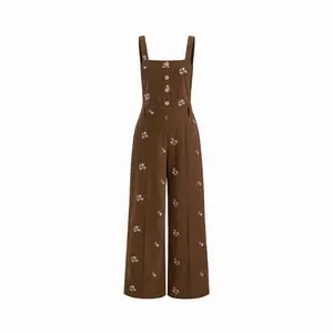 Cider Corduroy Floral Backless Pocket Wide Leg Jumpsuit