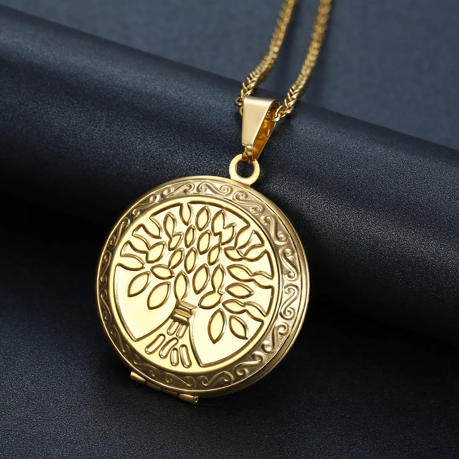 Unisex Stainless Steel Tree Motif Circular Photo Locket Necklace - Openable Frame, Retro Exquisite Design, Locket Shaped Necklaces, Women's Commemorative Gift Jewelry, Photo Locket Necklaces