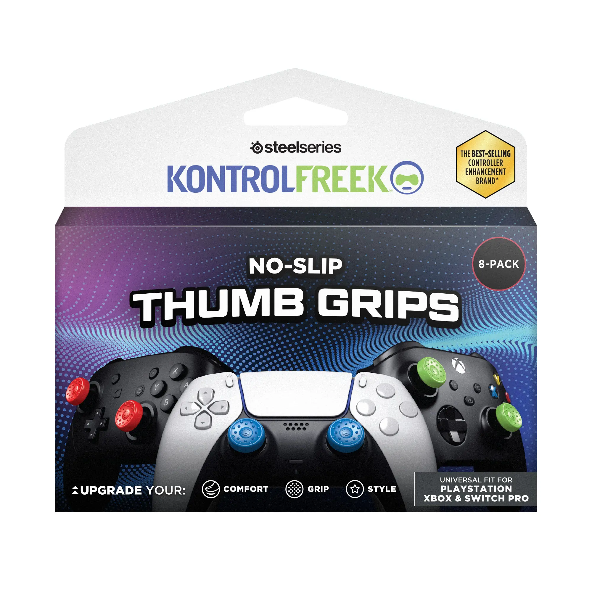 KontrolFreek c | Universal Edition for Nintendo Switch Pro, PlayStation 4 (PS4), PlayStation 5 (PS5), Xbox One & Xbox Series X Controller | 8-Pack | Blue/Green/Red/Black