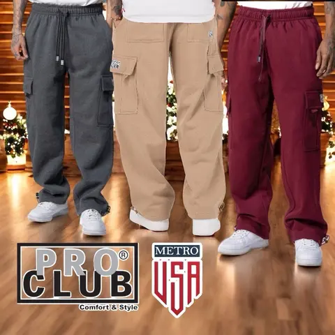 PRO CLUB Heavyweight Fleece Cargo Pants Relaxed, adjustable fit for maximum comfort Heavyweight fleece to provide durability and warmth in winter Menswear Pocket Man Beige Plain