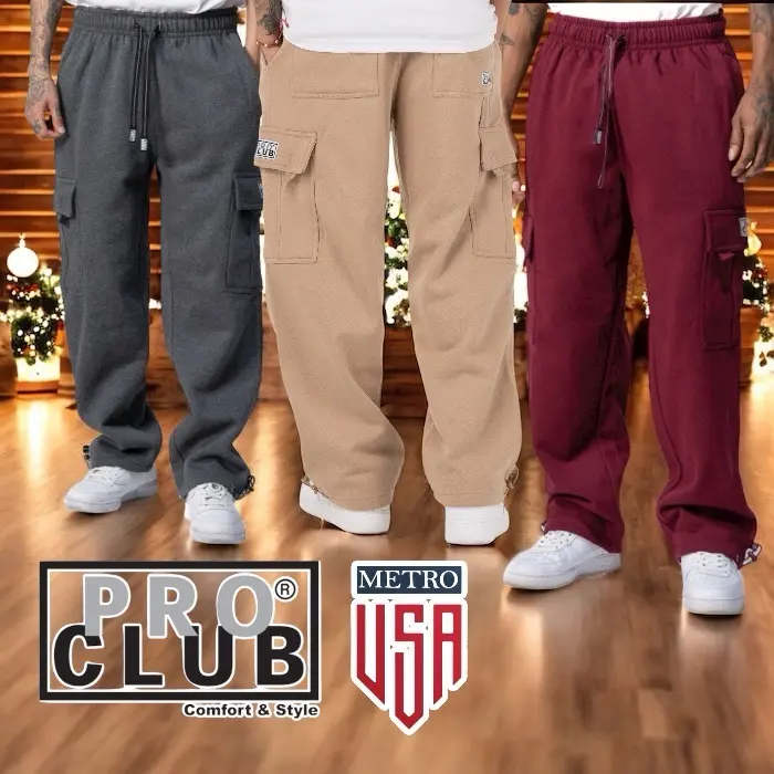 PRO CLUB Heavyweight Fleece Cargo Pants Relaxed, adjustable fit for maximum comfort Heavyweight fleece to provide durability and warmth in winter Menswear Pocket Man Beige Plain