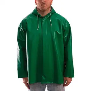 Tingley Size 4XL Green Chemical, Waterproof & Flame Resistant/Retardant Jacket 70" Chest, 17mm Polyurethane on Nylon & Polyester, Attached Hood, Fly Front Closure, Stitched & Taped Seam, Open Cuff Wrists J41108.4X