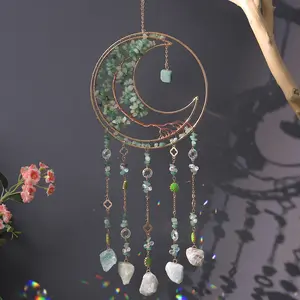 Moon Design Dreamcatcher Christmas Ornament, Handmade Raw Stone Life Tree Sun Catcher, Home Room Living Room Garden Decor, Wall Hanging Decor, Ideal Gift