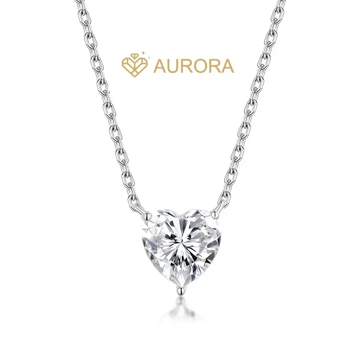 #111 Dancing Heart Pendant Moissanite Necklace, 925 Sterling Silver High-Quality Engagement Jewelry